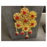 Cool VTG Costume Jewelry Mixed Lot of 4 - Inc Large Red & Gold Tone Filigree Floral Necklace