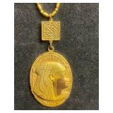 Cool VTG Egyptian Pendant on Gold Tone Chain & Costume Jewelry Necklace & Brooch Mixed Lot (4 Pieces)