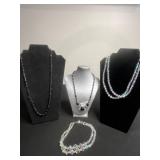 VTG Beaded Necklace Lot - Black, Clear & Purple Glass (Lot of 4)