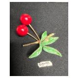 VTG Costume Jewelry Mixed Lot - Signed Cherry Brooch, 2 Necklaces & Bracelet
