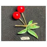 VTG Costume Jewelry Mixed Lot - Signed Cherry Brooch, 2 Necklaces & Bracelet