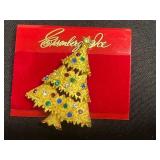 VTG Christmas Tree Brooch & Capri Rhinestone Pin