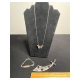 VTG Sterling Silver Butterfly Charm Necklace - Sword Gemstone Brooch & Jimmie Allen Air Races Bracelet
