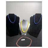 VTG Beaded Necklace Set - One Red, Yellow & Blue With 925 Clasp (Lot of 4)