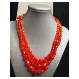 Red Glass Bead Necklace Mixed Lot - 3 Pieces