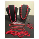 VTG Red Bead Necklace & Earring Jewelry Mixed Lot