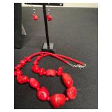 VTG Red Bead Necklace & Earring Jewelry Mixed Lot