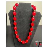 VTG Red Bead Necklace & Earring Jewelry Mixed Lot