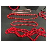 VTG Red Bead Necklace & Earring Jewelry Mixed Lot