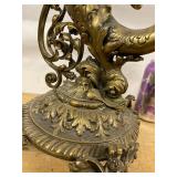 Vintage Ornate Cast Metal Trumpet Vase Footed Bronze Tone