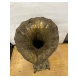 Vintage Ornate Cast Metal Trumpet Vase Footed Bronze Tone
