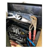 Assorted Hand Tools with Metal Tool Boxes Sockets Wrenches Pliers