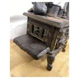 Crescent Cast Iron Toy Cook Stove w Pots Kettle Approx 11in Vintage
