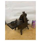Crescent Cast Iron Toy Cook Stove w Pots Kettle Approx 11in Vintage