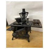 Crescent Cast Iron Toy Cook Stove Miniature w Pots Pans & Accessories