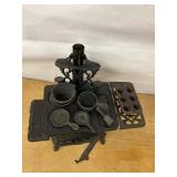 Crescent Cast Iron Toy Cook Stove Miniature w Pots Pans & Accessories