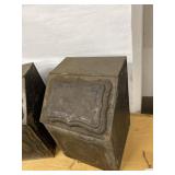 Antique Japanned Tin Storage Bins Pair Hinged Lids Embossed Decor