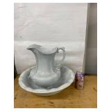 J&G Meakin Ironstone Pitcher Bowl Wash Set White Antique Good