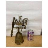 Vintage Cast Brass Wall Mount Bell with Angel Figure Latin Motto