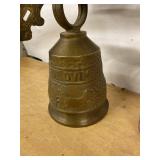 Vintage Cast Brass Wall Mount Bell with Angel Figure Latin Motto