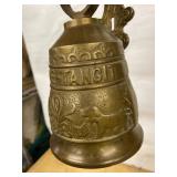 Vintage Cast Brass Wall Mount Bell with Angel Figure Latin Motto