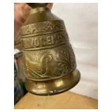 Vintage Cast Brass Wall Mount Bell with Angel Figure Latin Motto