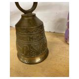 Vintage Cast Brass Wall Mount Bell with Angel Figure Latin Motto
