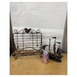 Lot Including Metal Bird Rack and Sailboat Decor Sculpture Set