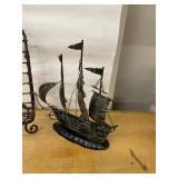Lot Including Metal Bird Rack and Sailboat Decor Sculpture Set
