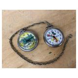 Novelty Bradley Pocket Watch Pair Mickey Mouse & John Deere Untested
