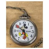 Novelty Bradley Pocket Watch Pair Mickey Mouse & John Deere Untested