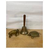 Lot Including Brass Hand Bell Elephant Bank Turtle Trinket Box