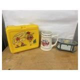 Lot Including Vintage Lunch Box Twins Stein Floral Glass Box