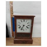 Antique Wood Mantel Shelf Clock Roman Dial Pendulum Approx. 11in