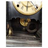 Antique Black Mantel Shelf Clock Roman Dial Pendulum Gong Approx 16in