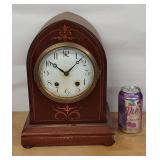 New Haven Peale Mantel Clock Inlaid Wood Case 8 Day Strike See Photos
