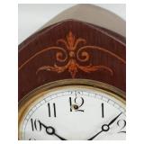 New Haven Peale Mantel Clock Inlaid Wood Case 8 Day Strike See Photos