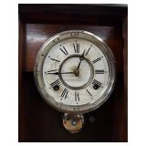 Antique Wooden Mantel Clock Roman Dial Pendulum Approx 18in Untested