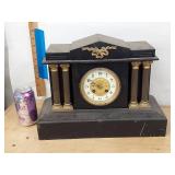 Antique Black Mantel Clock Column Case Dual Wind Untested See Photos
