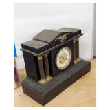 Antique Black Mantel Clock Column Case Dual Wind Untested See Photos