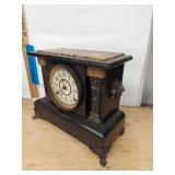 Seth Thomas Antique Mantel Clock Marble Top Black Case Approx 16in