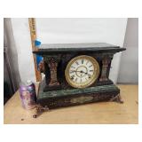 Seth Thomas Adamantine Mantel Clock Faux Marble Lion Handles See Photos
