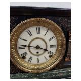 Seth Thomas Adamantine Mantel Clock Faux Marble Lion Handles See Photos