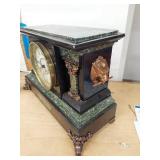 Seth Thomas Adamantine Mantel Clock Faux Marble Lion Handles See Photos