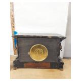 Seth Thomas Adamantine Mantel Clock Faux Marble Lion Handles See Photos