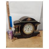 Seth Thomas Adamantine Mantel Clock Faux Marble Columns Approx 12in