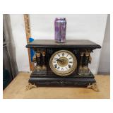 Antique Victorian Style Mantel Clock Black Case Marbleized Columns