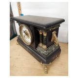 Antique Victorian Style Mantel Clock Black Case Marbleized Columns