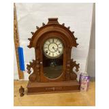 Antique Victorian Gingerbread Mantel Clock Wood Case Approx 18in