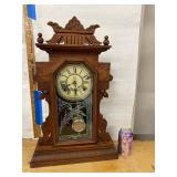 Victorian Gingerbread Mantel Clock Walnut Case Pendulum Approx. 23in